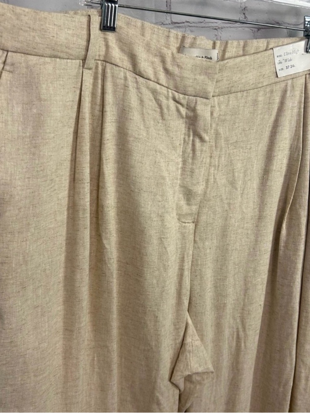 Abercrombie & Fitch Beige New High-Waist Wide-Leg Linen Blend Pants - Picture 4 of 8